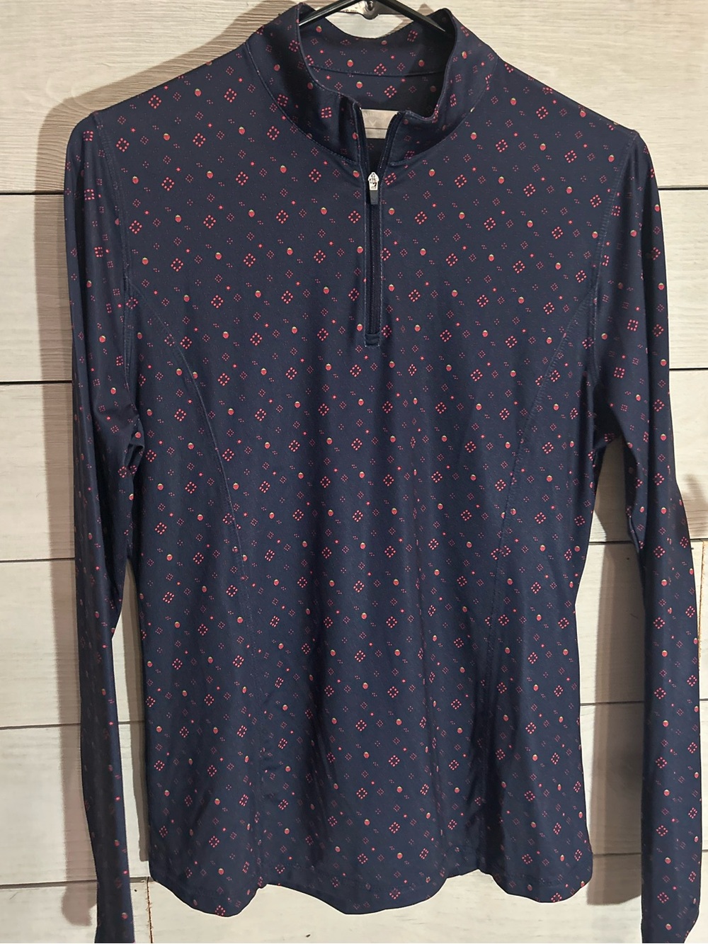 Callaway Women Golf Navy Long-Sleeve Quarter-Zip with Red Strawberry Pattern
